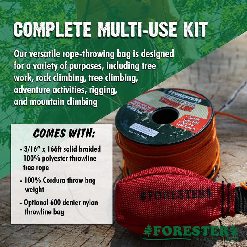 FORESTER طقم خط رمي فوريستر أربوريست - حبل بوليستر 100% فائق النعومة مع حقيبة رمي مرجحة | معدات شجرة الغابات لرمي الأطراف المنخفضة والعالية | حبل سميك 3/16 بوصة (حبل 166 بوصة مع حقيبة رمي 15 أونصة) - Image 2